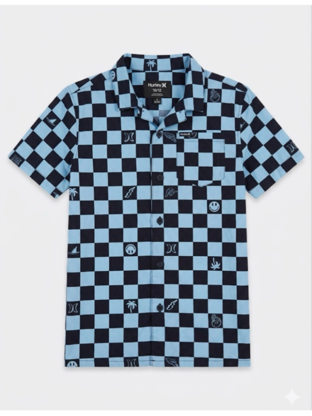 Boys Hurley Button Down Shirt Size 10 Blue Black Checkered